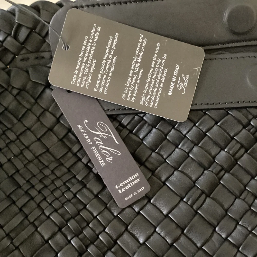 Falor Italy Handmade Black Woven Leather Large Shoulder Hobo Bag Magnetic Close - Picture 7 of 16